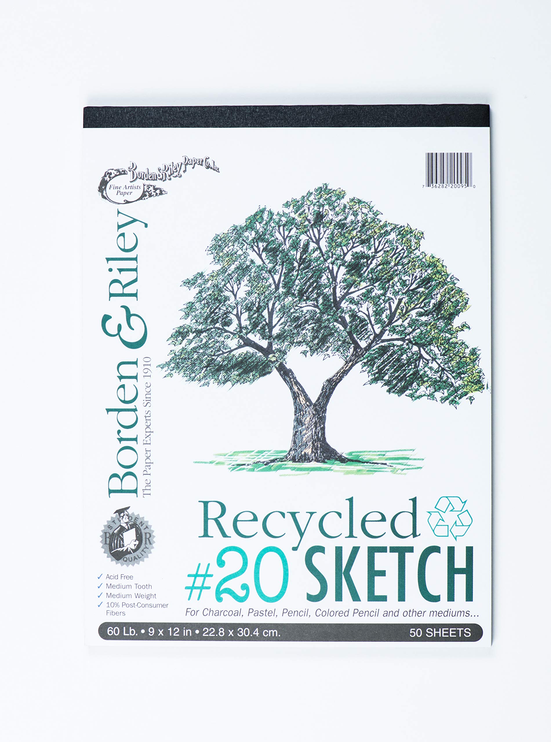 Borden & Riley #20 Recycled Sketch Paper Pad, 50 Sheets, 9" x 12"
