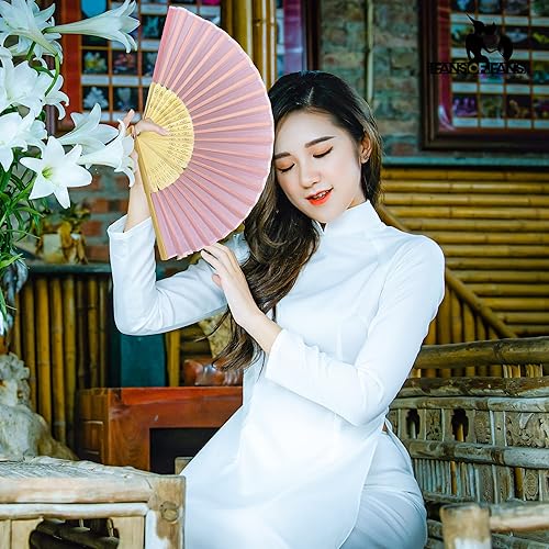 Miniatura 45 de FANSOF.FANS Abanico de mano plegable de mano de tela con borla de grado A, varillas de bambú para mujeres y niñas, fiesta de verano, eventos, Azul