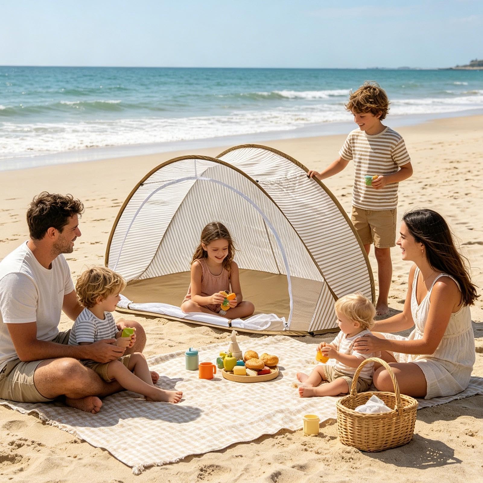 Tente de Plage pour Filet Inclus 2-3 Personnes Pliable Protection UV | Abri solaire de plage Pour jardin, cour, , camping, pique-nique et sorties