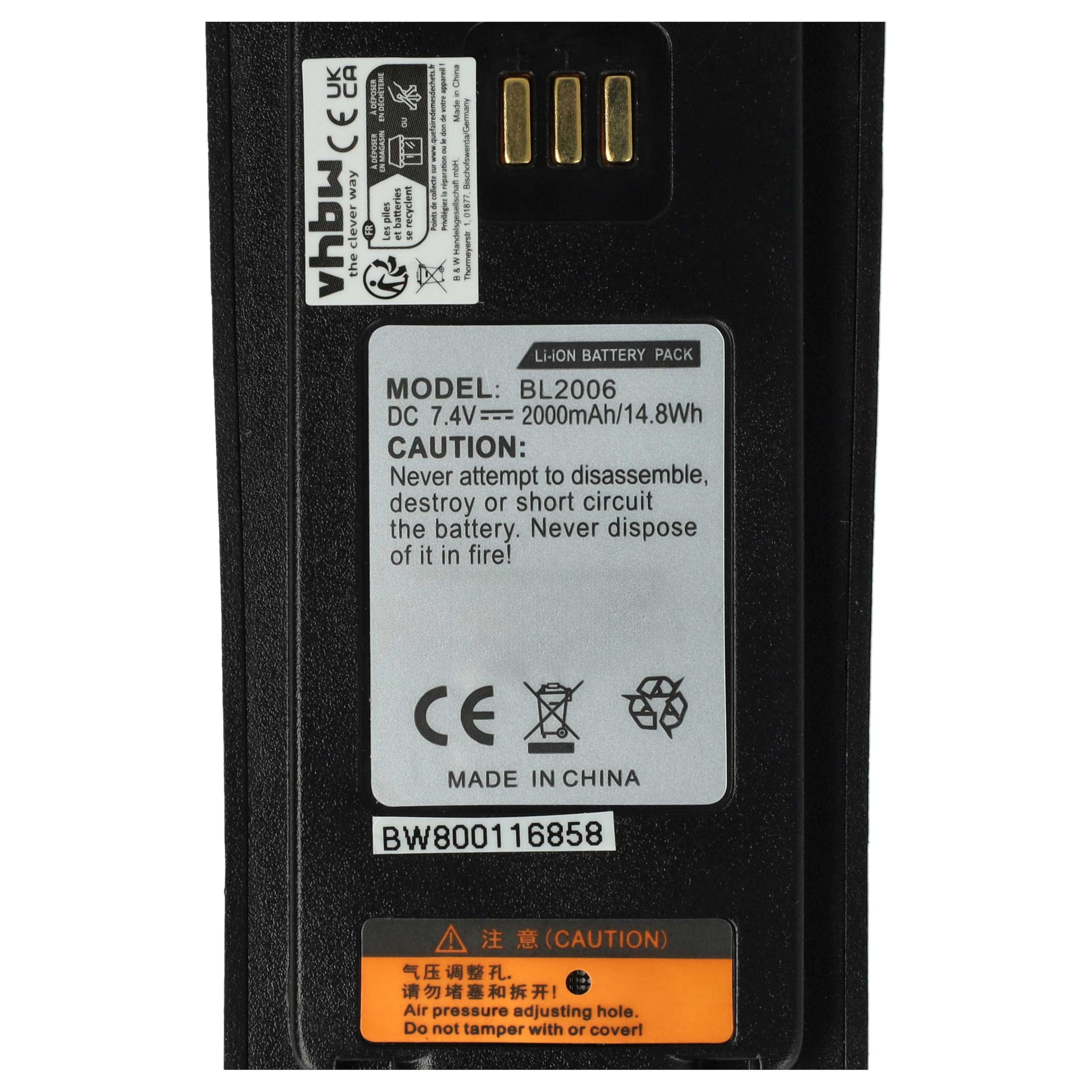 vhbw Batería reemplaza Hytera BL2503, BL2008, BL2006, BL3001 para Radio (2000 mAh, 7,4 V, Li-Ion)
