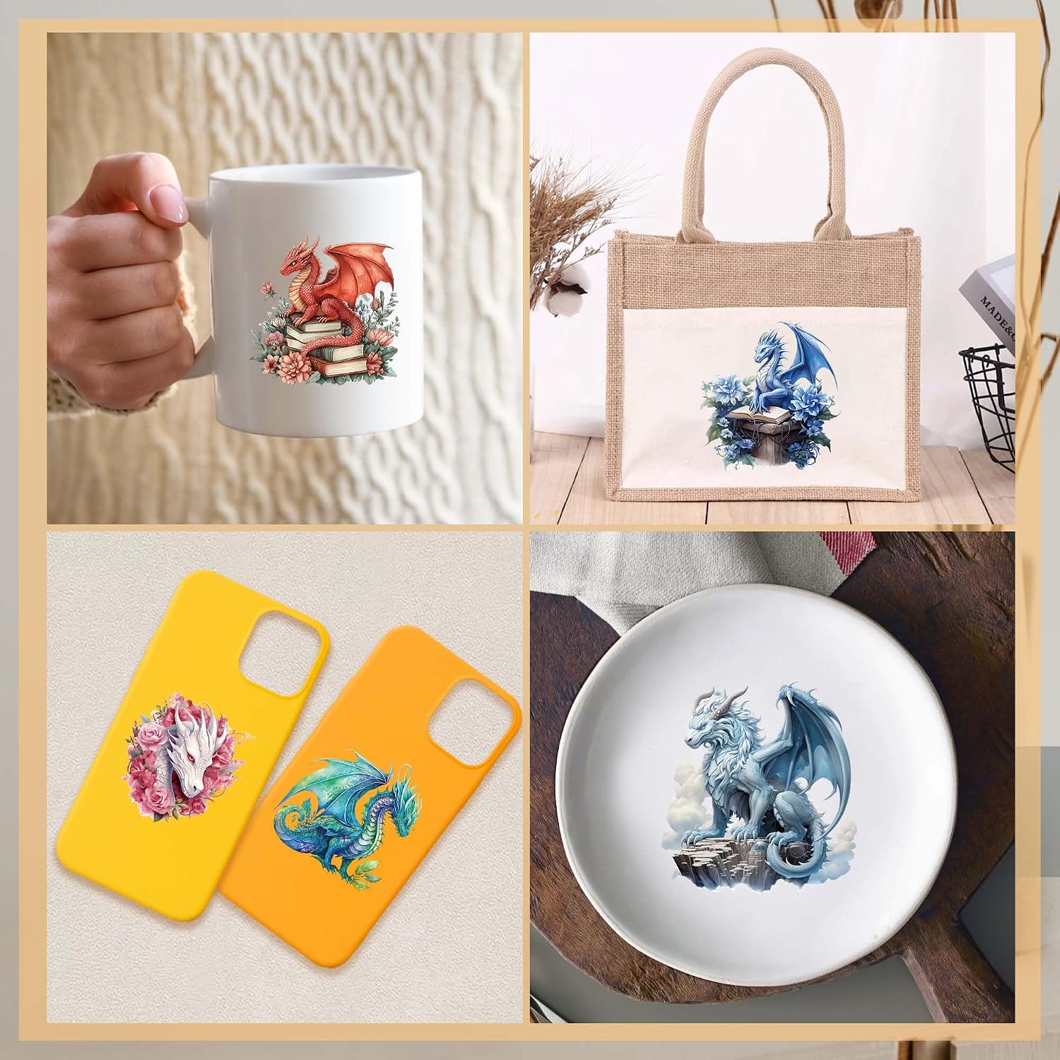 Dragon UV DTF Cup Wraps - 20 Sheet Animal UV DTF Transfer Stickers, Dragon UVDTF Cup Wraps for Glass, Waterproof Transfer Sticker, DIY Crafts for Friends