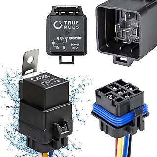 TRUE MODS 1 Pack 5-Pin 12V Bosch Style Waterproof Relay Kit [Harness Socket] [12 AWG Hot Wires] [SPDT] [30/40 Amp] 12 Volt Automotive Marine Relays for Boats Auto Fan Cars