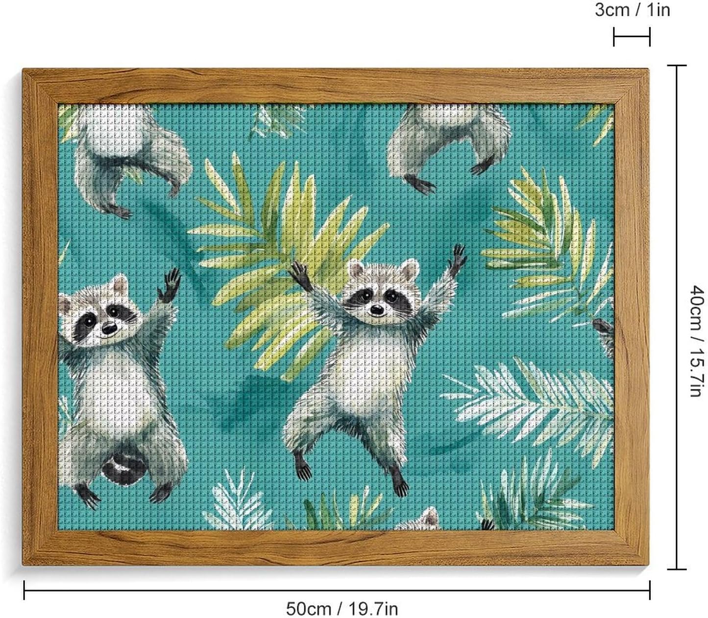 Dancing Raccoons Palm Leaves Printed Diamond 5D Painting Kits DIY Full Drill Crafts for Home Wall Decor 16x20 Inch Yellow Wood 50 * 40cm