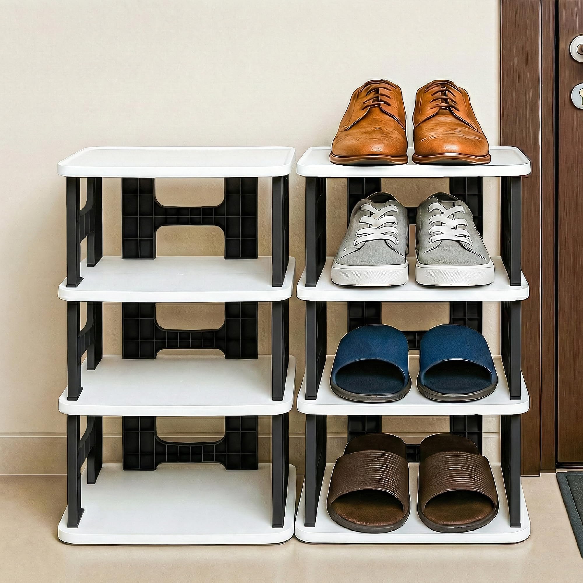 VERAT 4 Tier Shoes Rack/Foldable Shoe Rack with Door/Shoe Rack Plastic/Shoe Stand Foldable/Multipurpose Footwear Stand for Home/Closet for Toys/Shoes/Slipers/Storage Organizer(Black)-picture-36