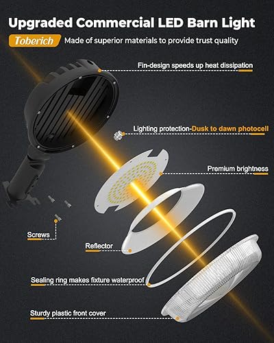 Vista 7 de Paquete de 4 luces LED de granero, 150 W, 20000 lúmenes, luces de área de patio del atardecer al amanecer, iluminación al aire libre con fotocélula