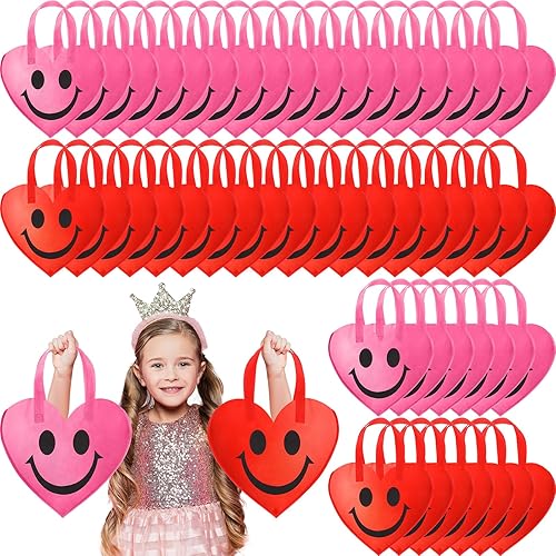 Cunno Bolsas de regalo de San Valentín, bolsas de recuerdo de fiesta, bolsas de dulces en forma de corazón con asas, bolsas de mano no tejidas para