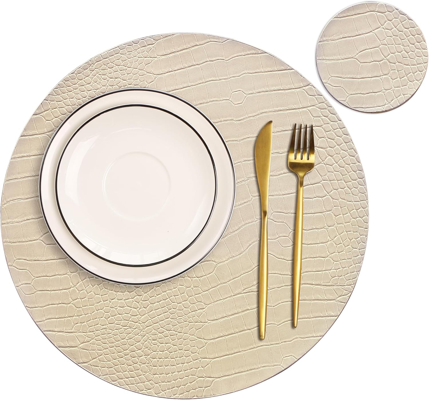 Round Leather Placemats for Round Tables Set of 6, Black Table Place Mats and Coasters, Washable Easy to Care for Indoor Decor 13" Diameter