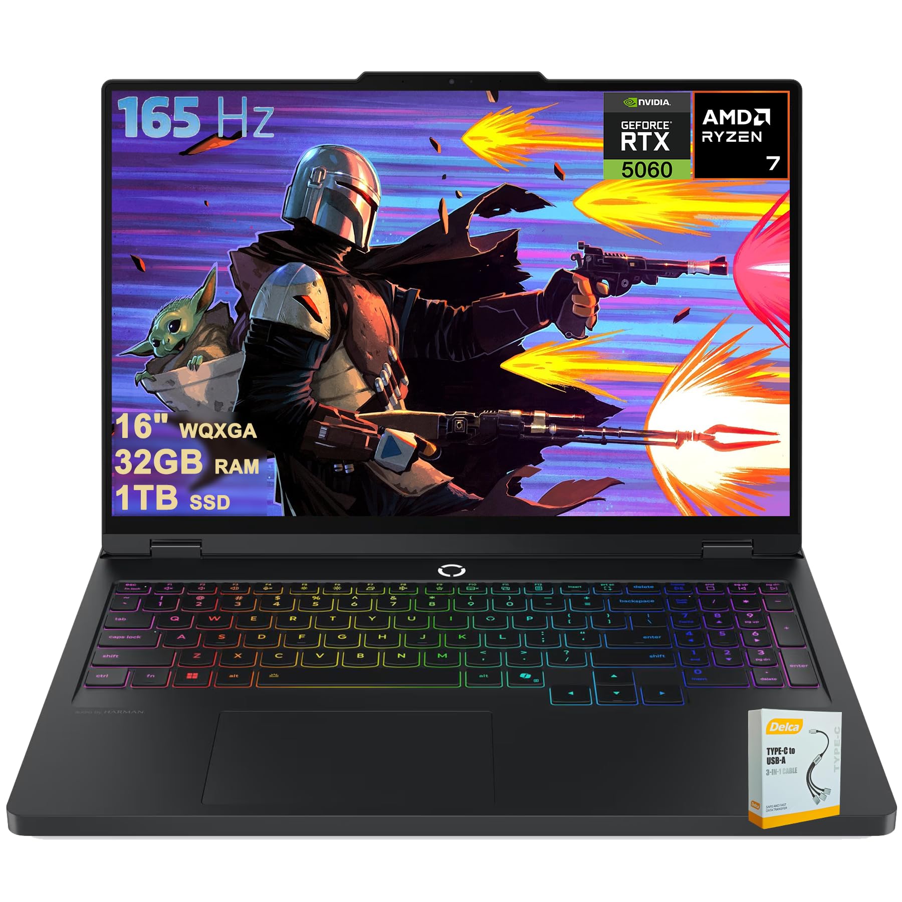 Legion 5 Pro Gaming AI Laptop | 16" 2560x1600 OLED 165Hz 1100nits HDR Peak | AMD 8-core Ryzen 7 8745HX | 32GB DDR5 1TB SSD | GeForce RTX 5060 (572 AI Tops) RGB Backlit Win11 w/DLCA Accessory