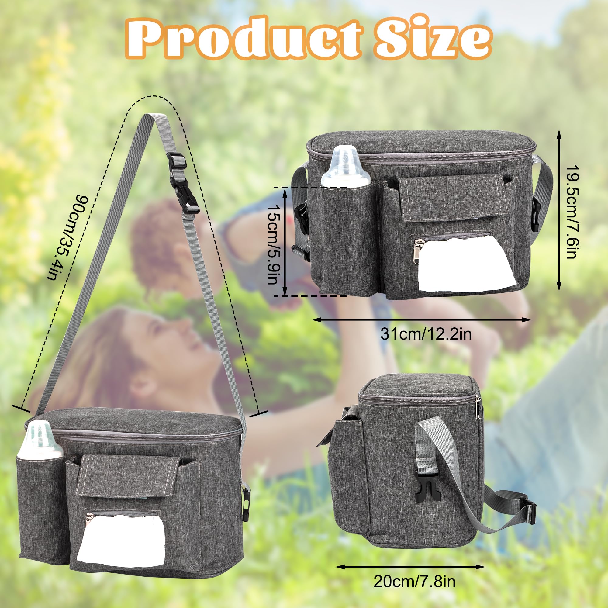 Borsa Organizer per Passeggino Universale con 3 Portabicchieri Borsa Neonato Passeggino con Spallacci Regolabili per Biberon Pannolini Salviette Giocattoli