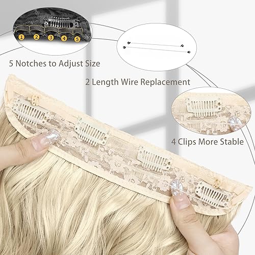 Miniatura 7 de MORICA Extensiones de cabello con alambre invisible, 20 pulgadas, rubio, largo, ondulado, sintético, con alambre transparente, tamaño ajustable, 4