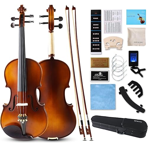 Violin 4/4 Full Set,Beginner Violin for Adults,Kids,Students,4/4 Violin with spruce,maple and ebony accessories,Full Size Violin with 13 pieces for Beginner Ages 11+,Professional Performers(Natural-B)