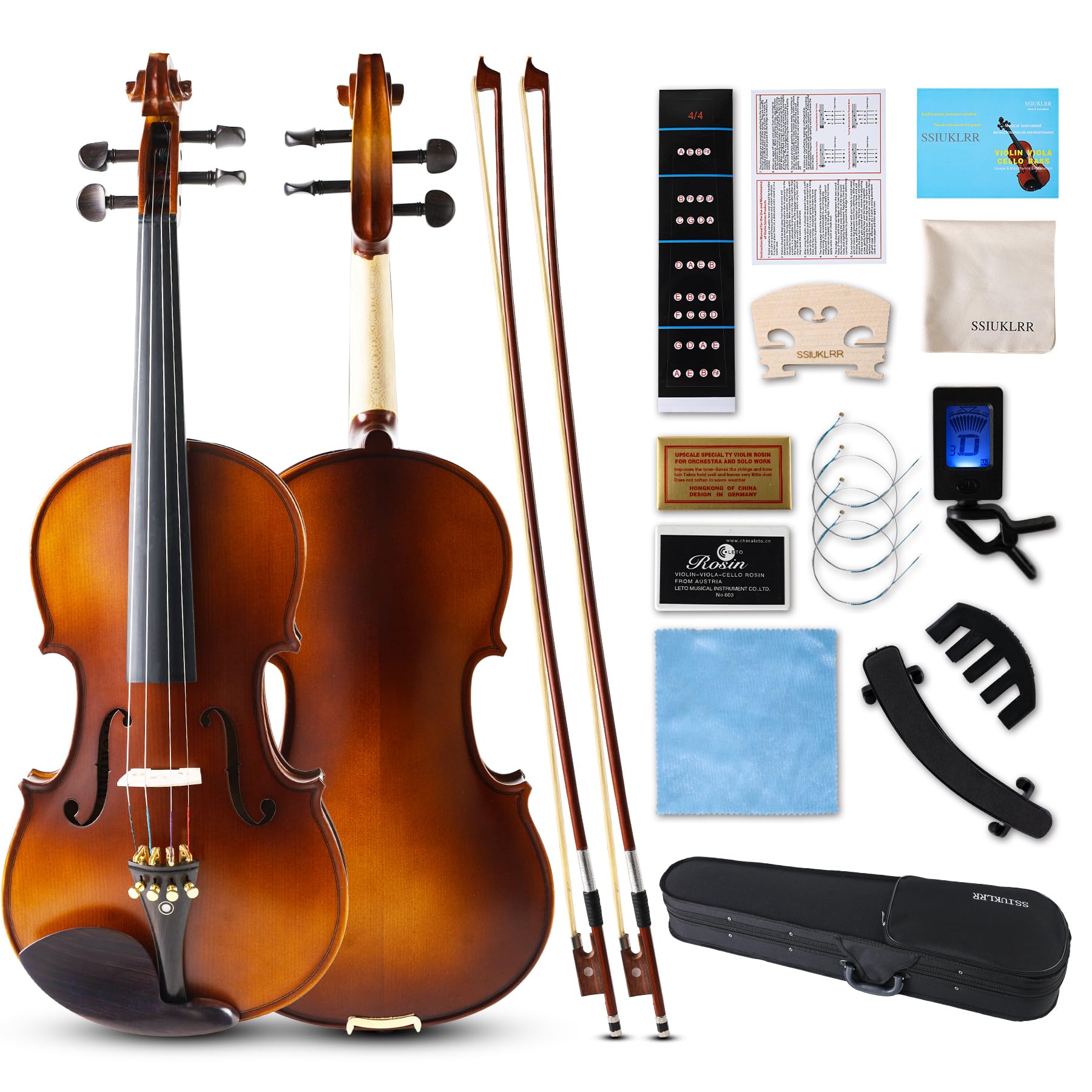 Violin 4/4 Full Set,Beginner Violin for Adults,Kids,Students,4/4 Violin with spruce,maple and ebony accessories,Full Size Violin with 13 pieces for Beginner Ages 11+,Professional Performers(Natural-B)