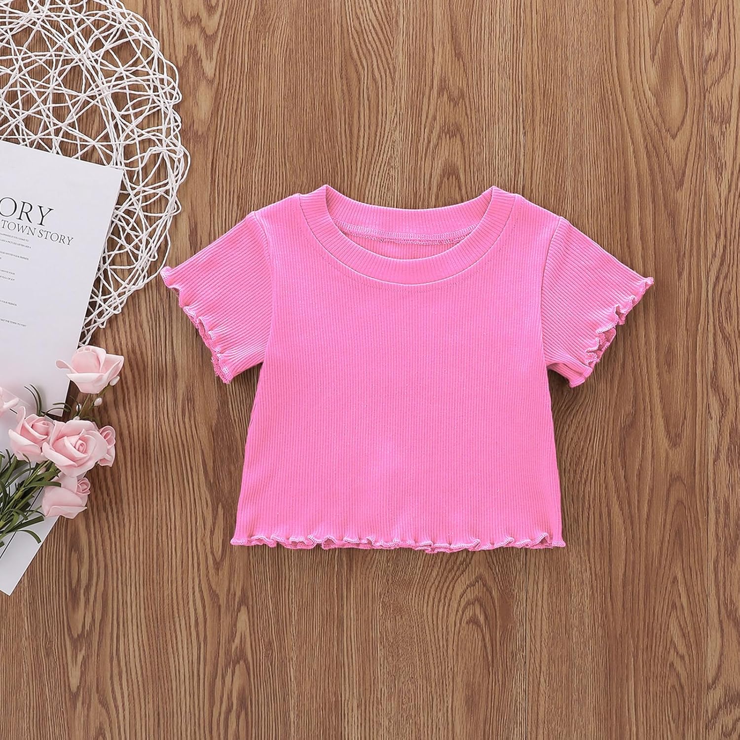 Toddler Baby Girl Summer Clothes Ribbed Knit Cotton Cute Summer Outfits Short Sleeves 2 Pieces Shorts Set 12M - 5T