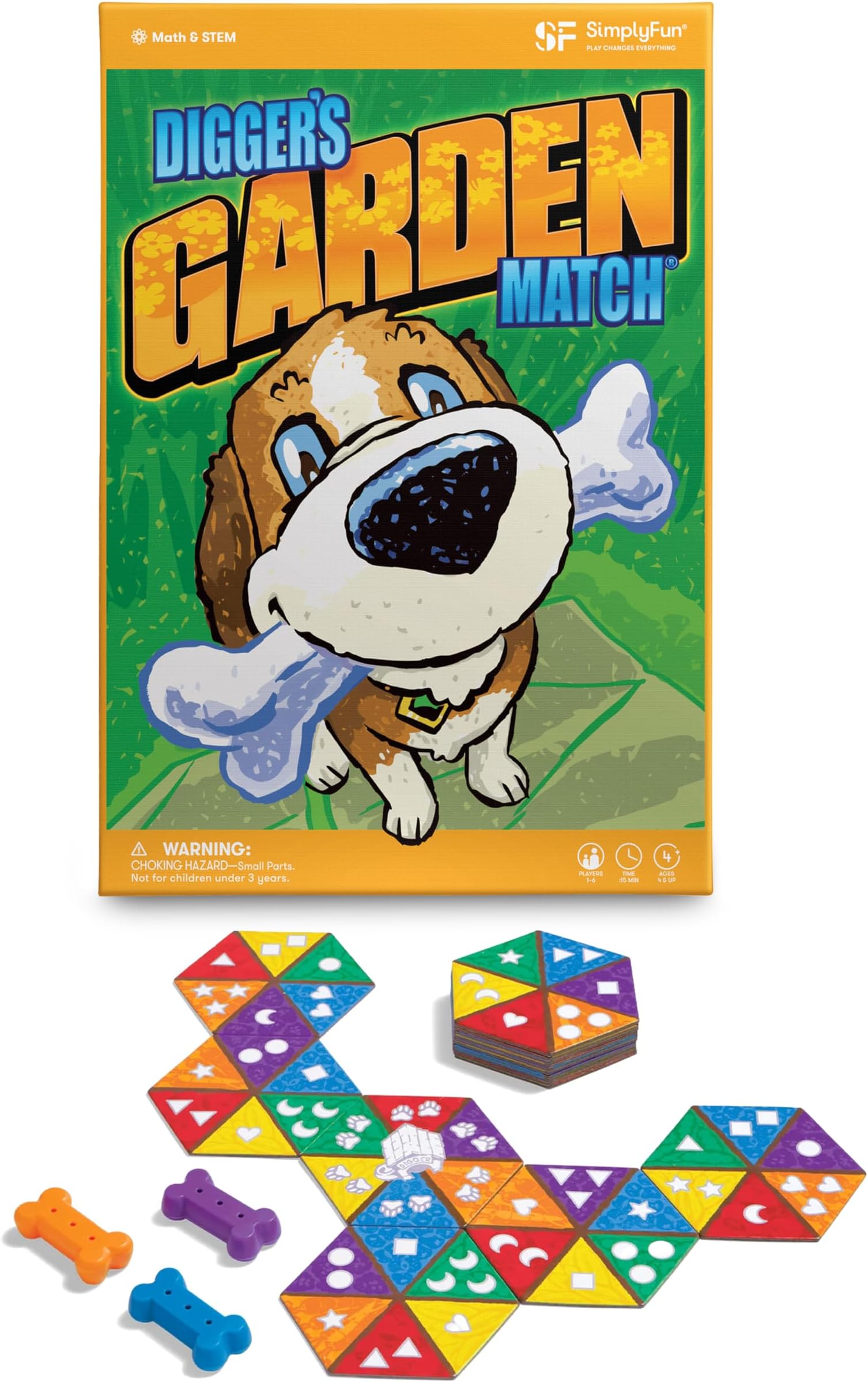 SimplyFun Diggers Garden Match – A Game for Kids to Develop Spatial Thinking Skills - Puzzle Game That Matches Colors and Shapes - 1 to 6 Players, Ages 4 & Up