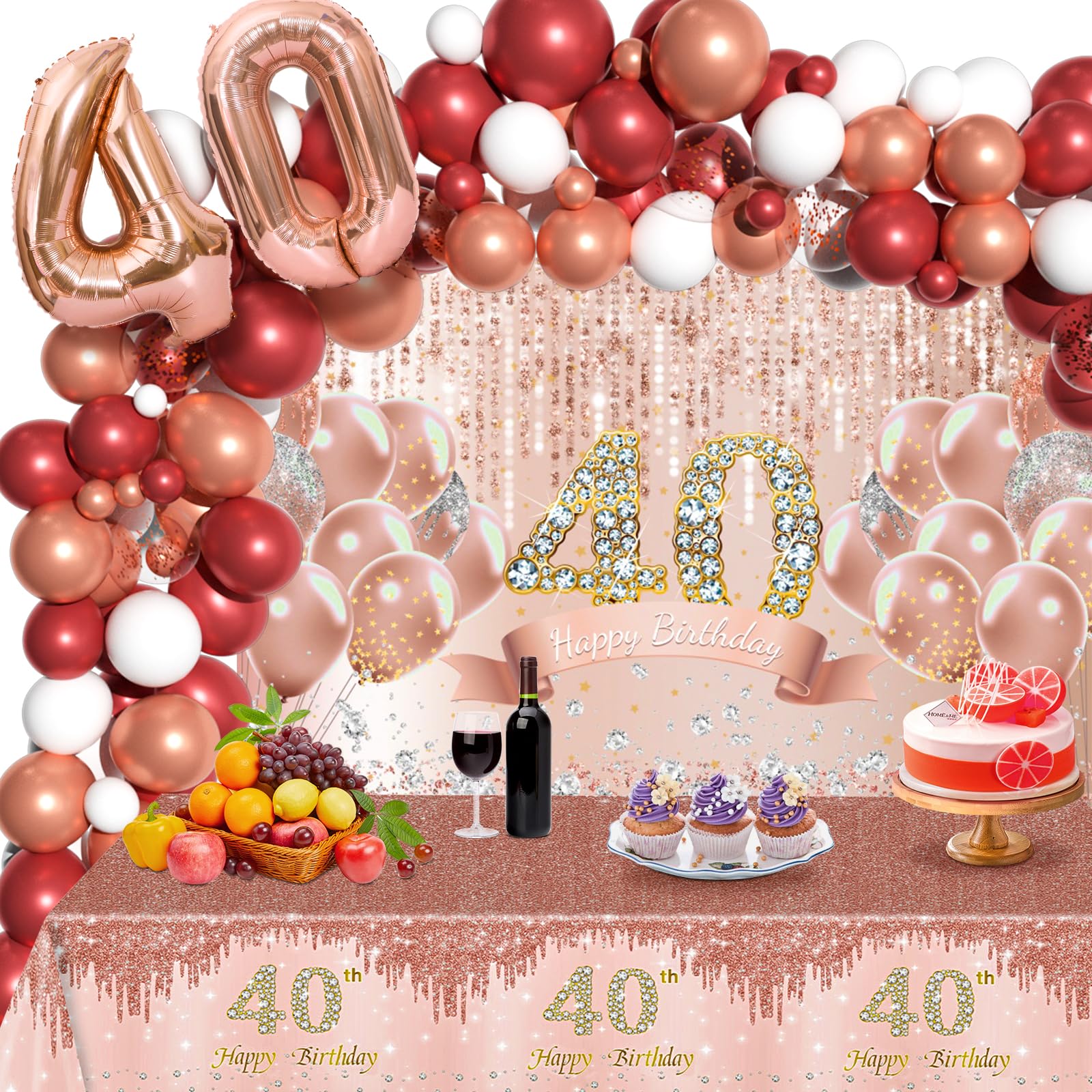 Snapklik.com : 40th Birthday Decorations Women - Rose Gold Happy 40th