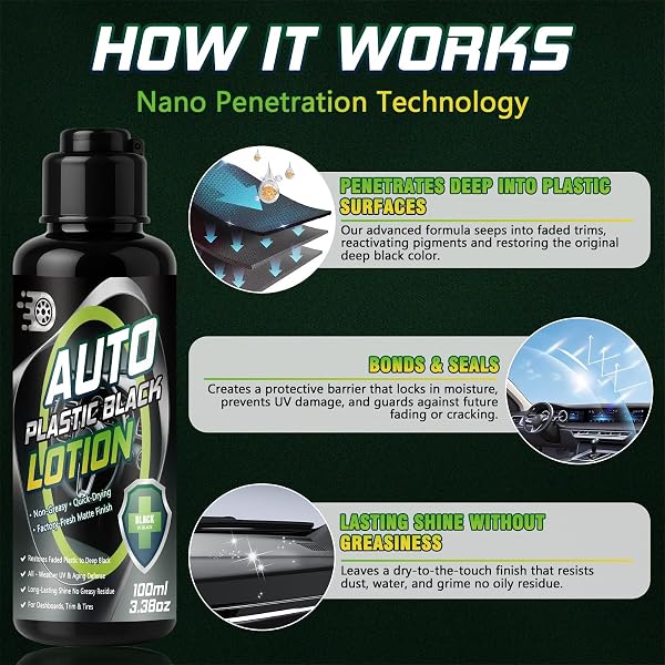 Back to Black Trim Restorer, Car Plastic Restorer Black for Interior & Exterior, Revives Faded Trim with Deep Black Finish, Prevents Aging & Cracking, Long-Lasting Shine (100ml) - 5