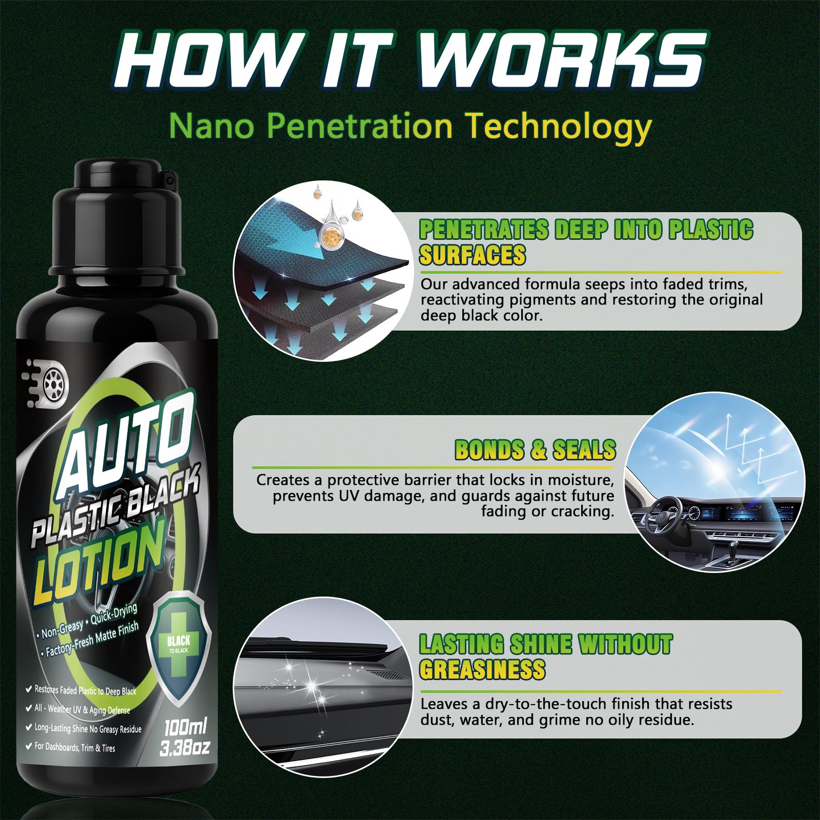 Back to Black Trim Restorer, Car Plastic Restorer Black for Interior & Exterior, Revives Faded Trim with Deep Black Finish, Prevents Aging & Cracking, Long-Lasting Shine (100ml) — view 5