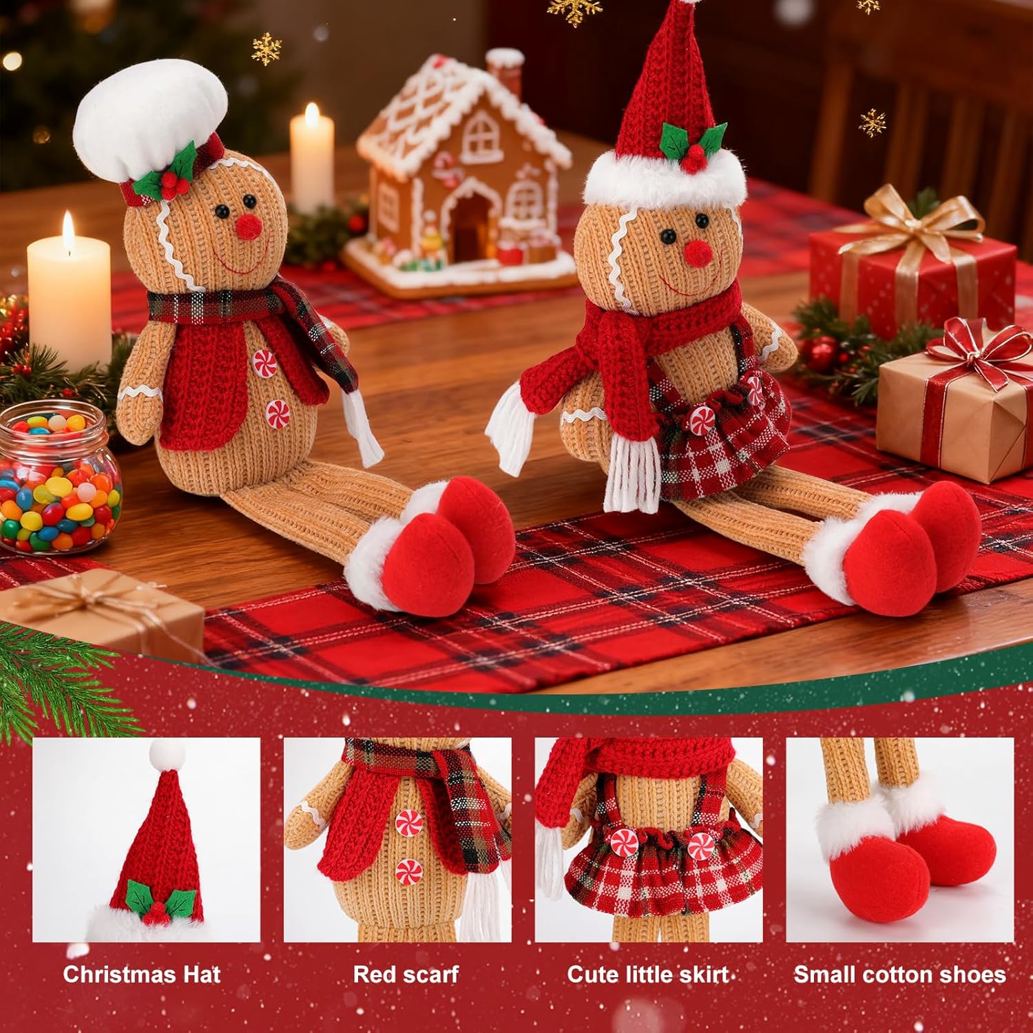 15Inch Large Size Gingerbread Man Plush,Gingerbread Christmas Decorations Gifts,Christmas Decorations Indoor for Christmas Ornament Soft Door Window Table Tree Holiday Xmas Season Decor - Image 4
