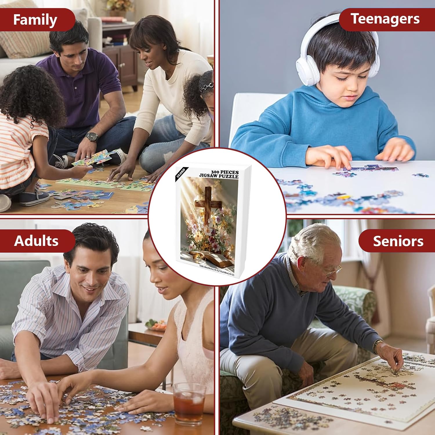 Great Jigsaw Puzzles for Adults 300 Pieces Religious Cross with Daisy Flowers Puzzles for Adults Toys Gift Family Decoration Kids Puzzle