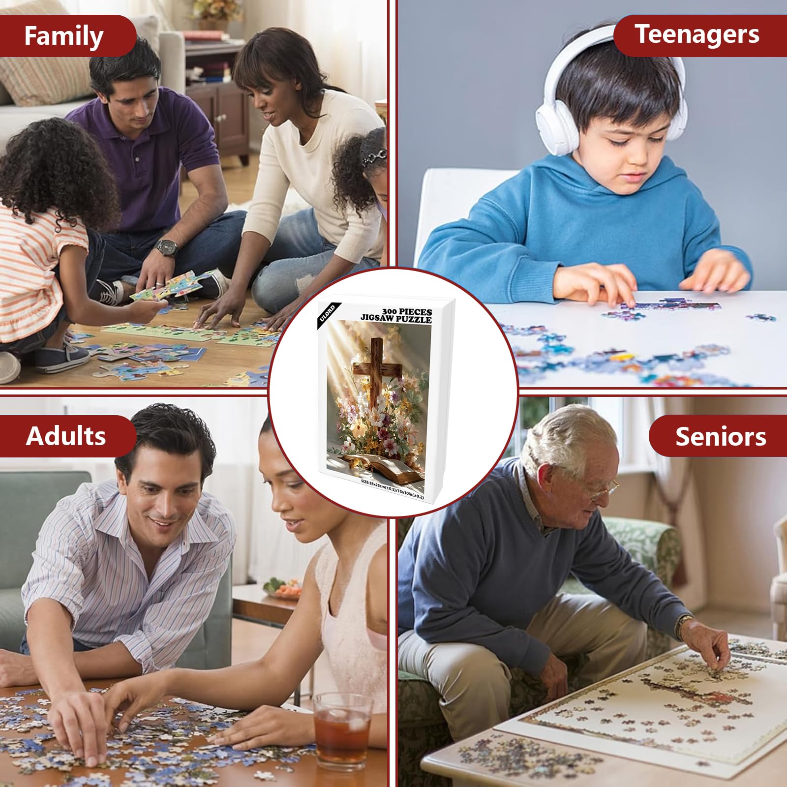 Piękne puzzle dla dorosłych, 300 elementów z religijnym krzyżem i kwiatami stokrotki - puzzle dla dorosłych, zabawki, prezent, dekoracja domu, puzzle dla dzieci