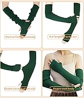 Vista 18 de Guantes cálidos de cachemira de brazo largo para mujer, guantes de invierno acogedores sin dedos, calentadores de brazos suaves, gran regalo de Negro