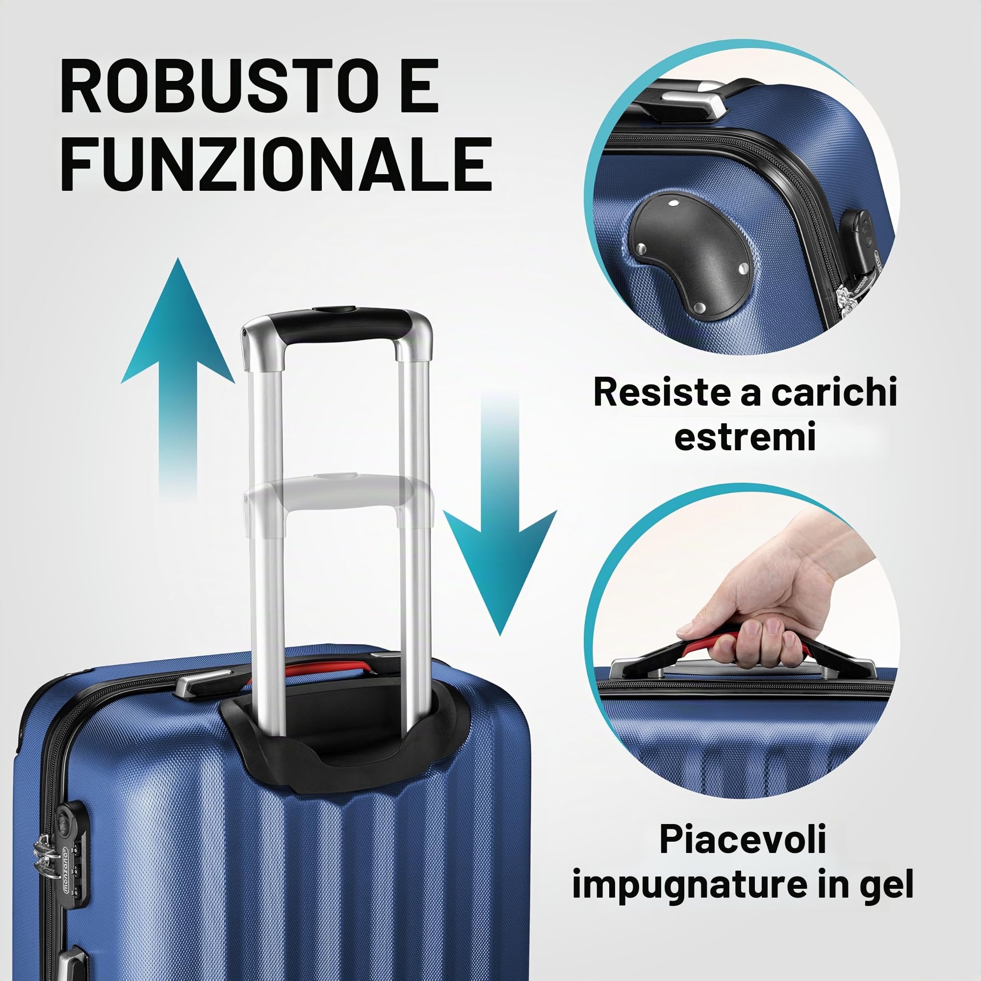 Monzana® Set di Valigie 3 Pezzi con Lucchetto Organizer Cinghia Maniglie Ruote Doppie Piedi Trolley Rigido M-L-XL
