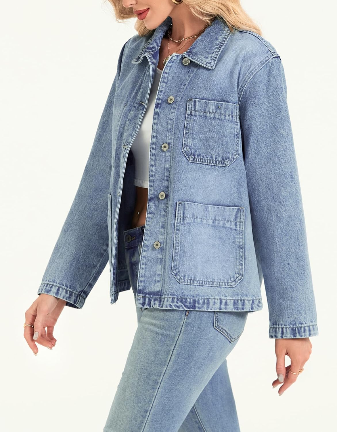 Kedera Denim Jackets for Women Fashion Oversized Button Down Jean Jacket Western Shacket Jacket with Pockets - Image 6