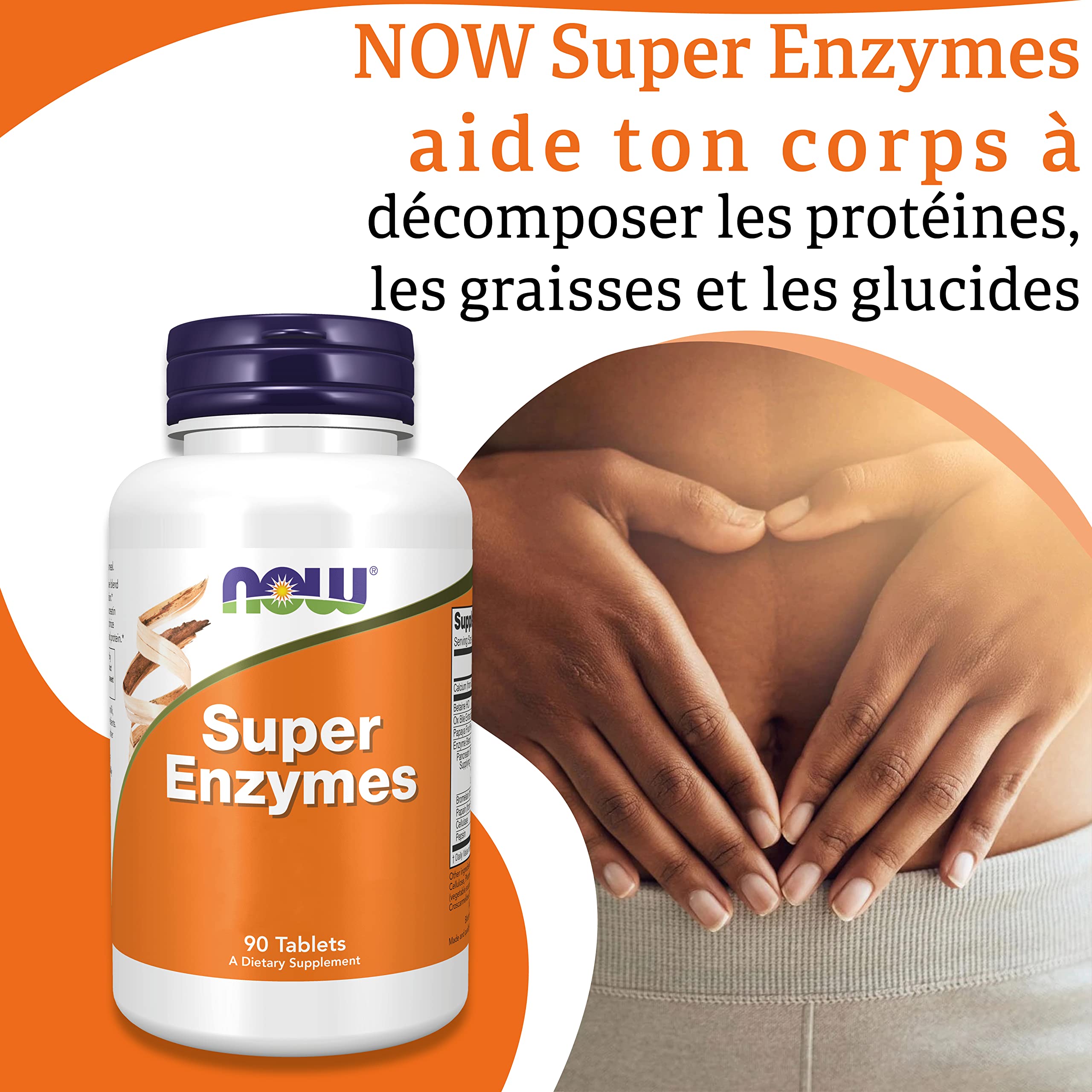 Now Foods, Super Enzyme, 90 Comprimés, Testé en Laboratoire, Dose Élevée, Calcium, Sans Gluten, Sans Soja, Sans OGM