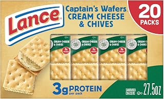 Lance Captain's Wafers Cream Cheese & Chives Sandwich Crackers, 20 Packs of 6 - Savory On-the-Go Snacks