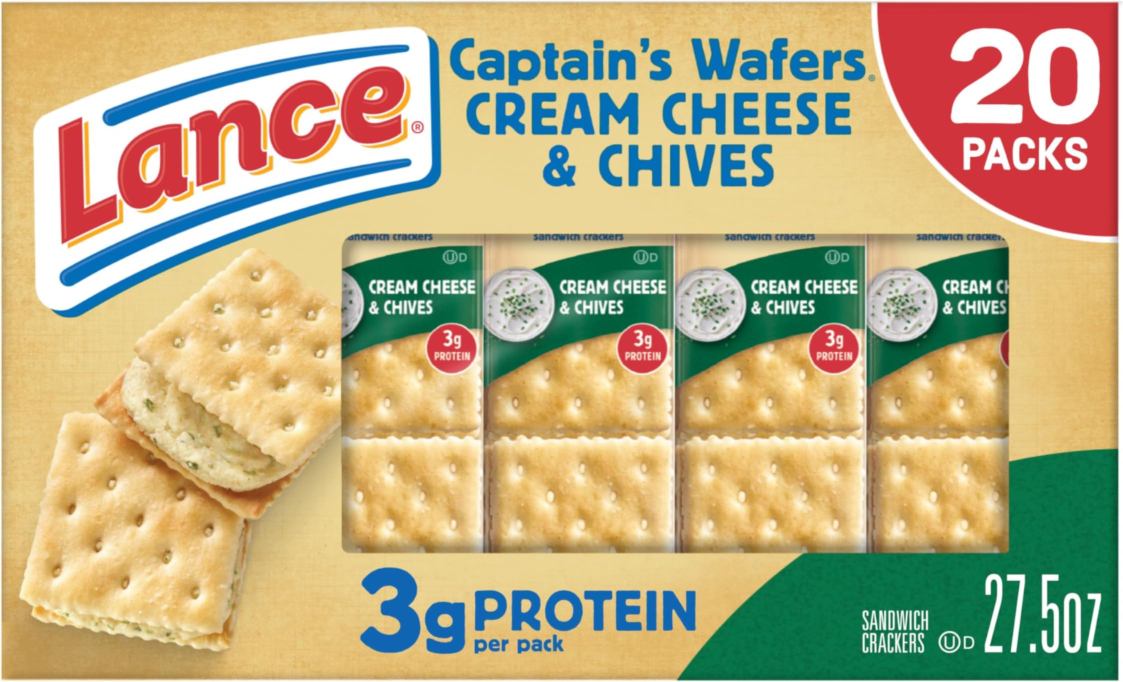 Sandwich Crackers, Captain's Wafers Cream Cheese and Chives, 20 Packs, 6 Sandwiches Each