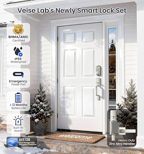 Miniatura 5 de Veise VE017-D Cerradura inteligente de huella digital para puerta delantera, control por aplicación, cerradura de cerrojo sin llave 7-en-1