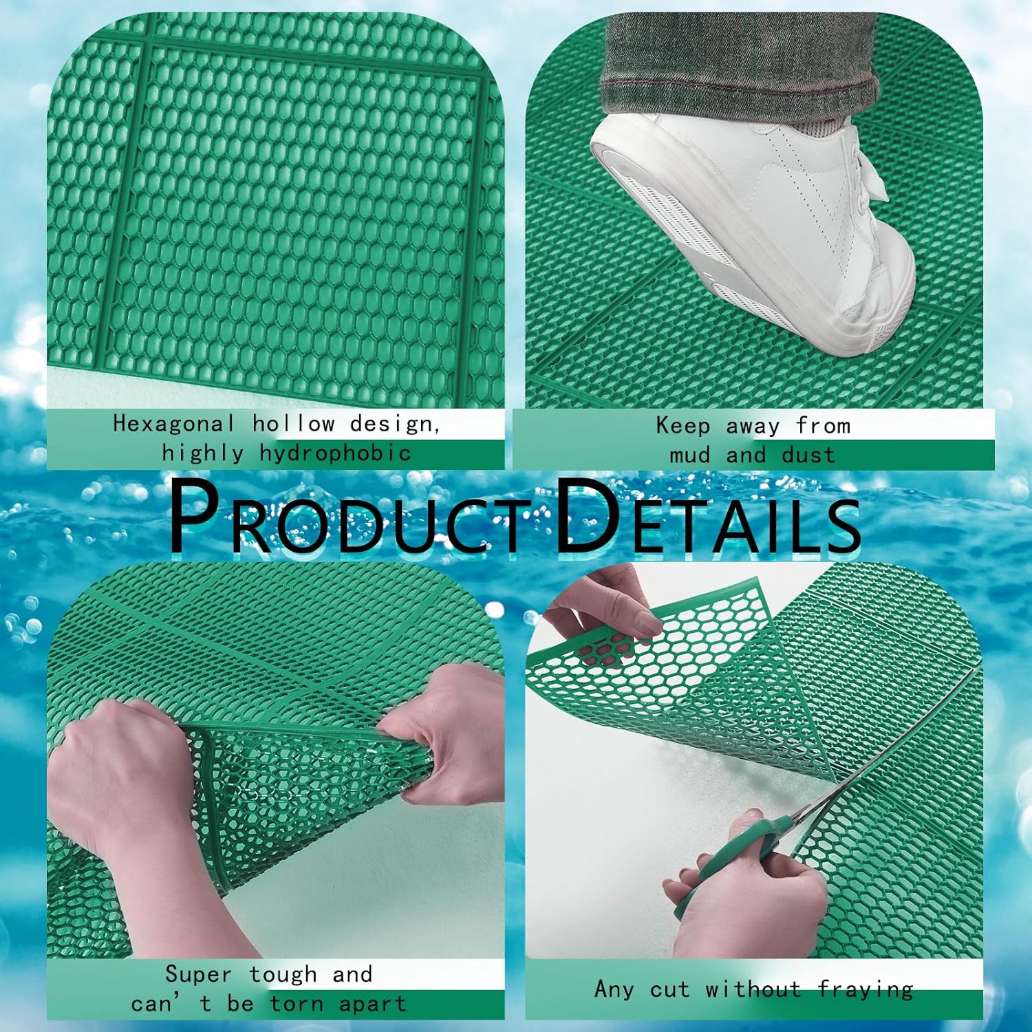 Tondiamo Drainage Pool Flooring Mats Swimming Pool Non Slip Mat PVC Splash Matting Mesh Hollow Doormat Roll for Outdoor Indoor Patio Restaurant Garage Kitchen Bathroom Bars(1 x 10 ft,Green)