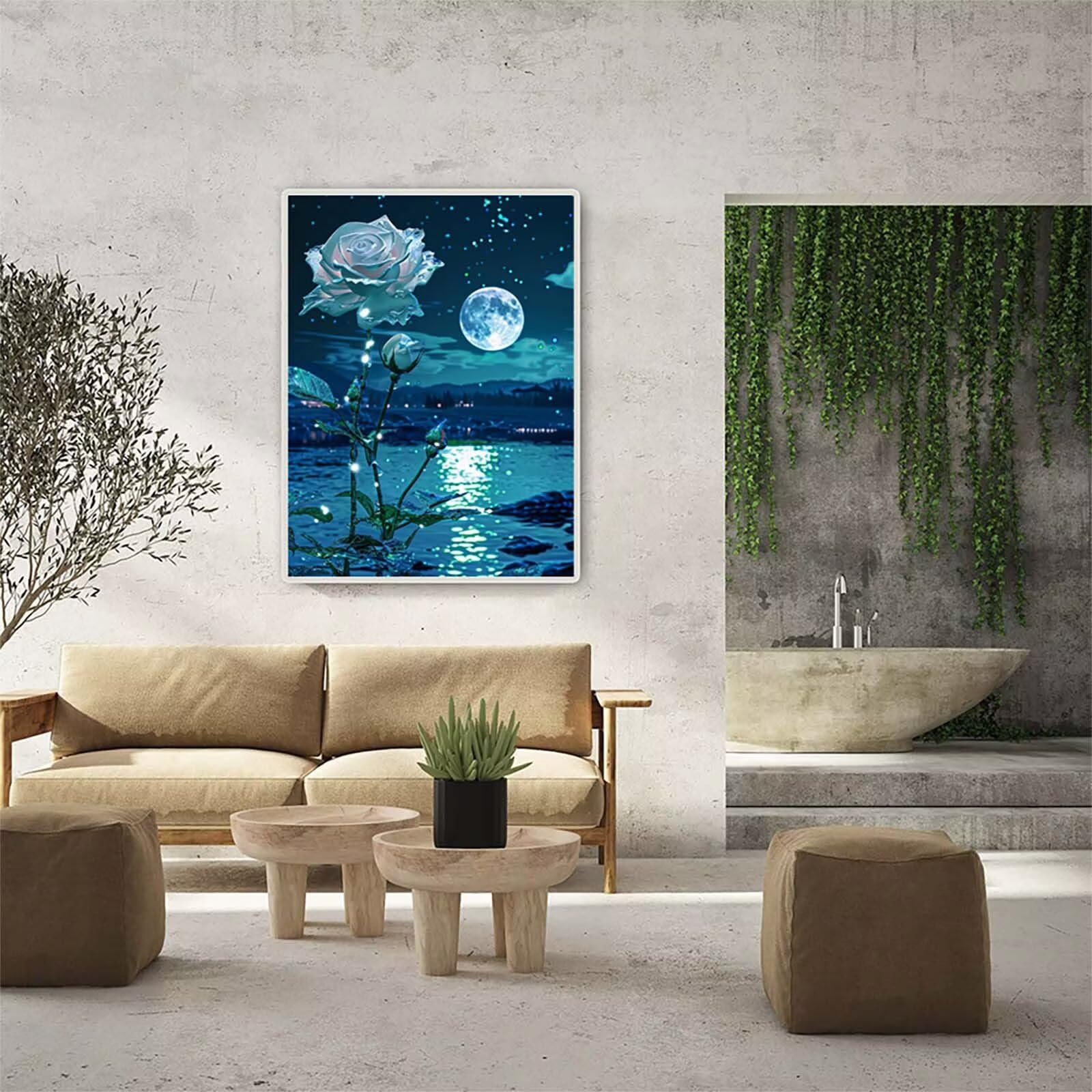 Luna Diamond Painting Adulti 60x80cm, 5D Diamond Painting Kit M-2548 | Fiore DIY Disegni con Perline da Attaccare, Kit Pittura Adulti, Diamantini Crystal Art, Decorazioni Casa Regalo Donna