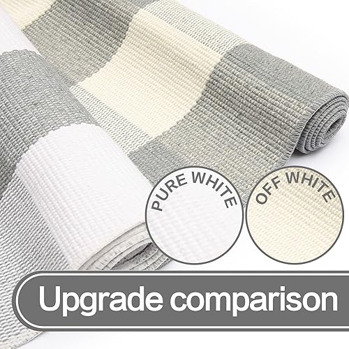 Miniatura 4 de MUBIN - Alfombra de algodón de lana cuadriculada, 27.5 x 43 pies, color gris y blanco, alfombra decorativa para poner al aire libre en la puerta