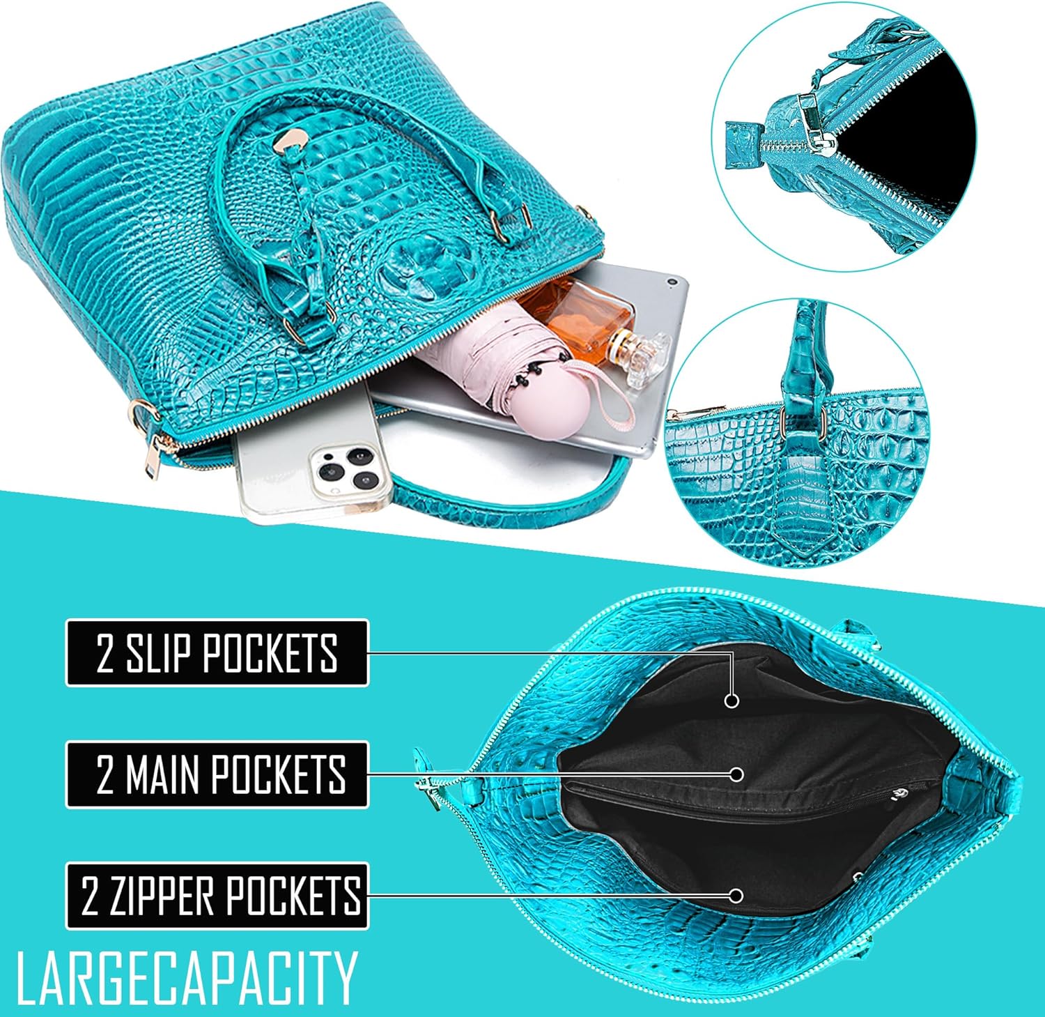 Women Purse Satchel Bag Long Crossbody Classy Tote Bag Top Handle Vegan Leather Ladies Handbags Embossed Pattern - Image 4