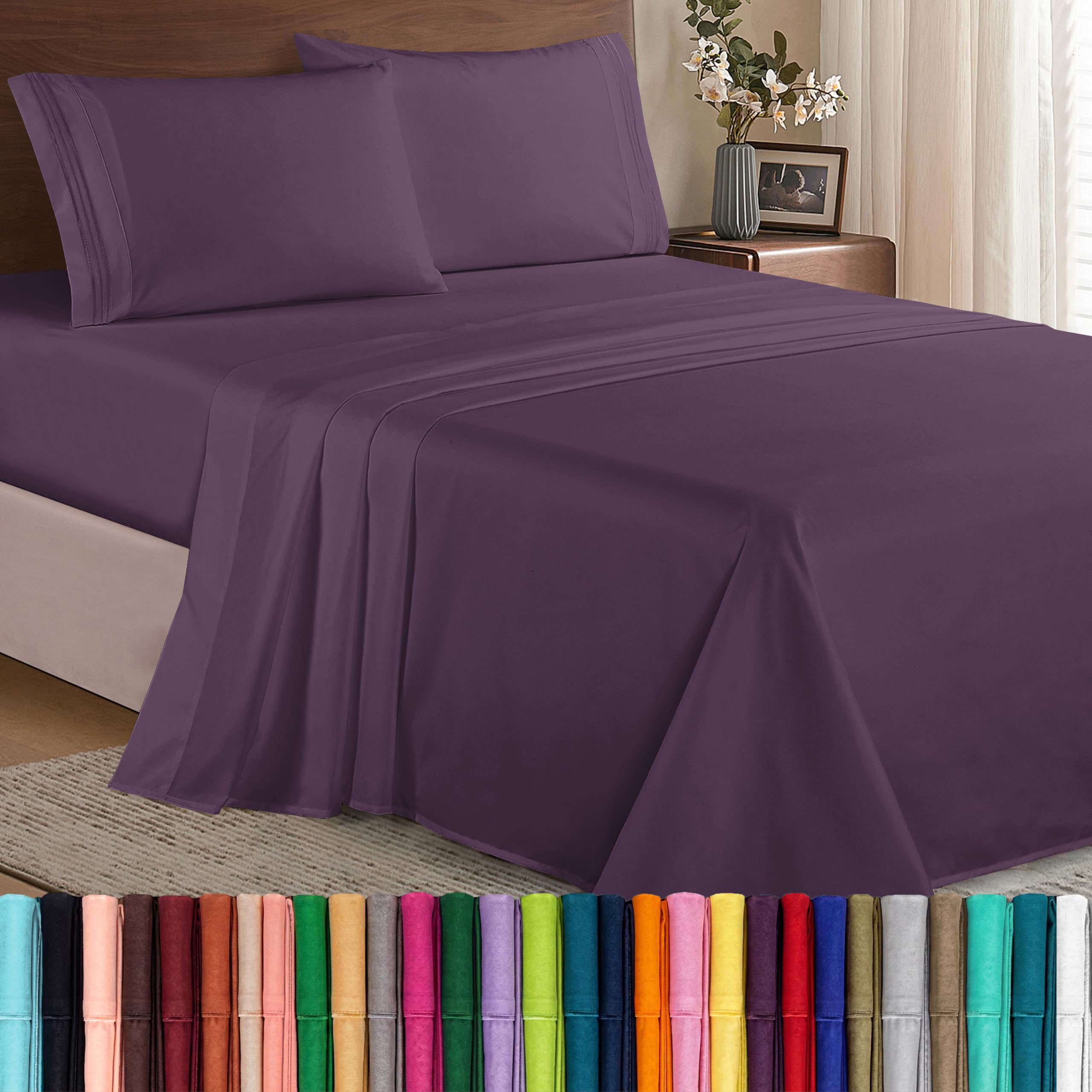 Elegant Comfort Lussuoso set di biancheria da letto in cotone egiziano 1500, 4 pezzi, di alta qualità, resistente alle pieghe, con lenzuolo con angoli elasticizzati, tasca profonda fino a 40,6 cm,