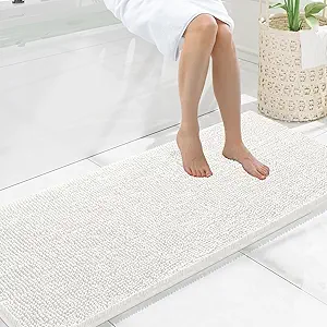Smiry Luxury Chenille Bathroom Rugs 59x20, Extra Soft and Absorbent Shaggy Bath Mat, Machine Washable, Non-Slip Plush Carpet Runner for Tub, Shower, and Floor, Home Decor Accessories, Ivory