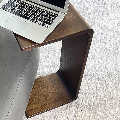 Miniatura 4 de COZYMATIC Carlisha - Mesa auxiliar en forma de C para sofá, mesa auxiliar con marco de madera maciza para sala de estar, mesa auxiliar para