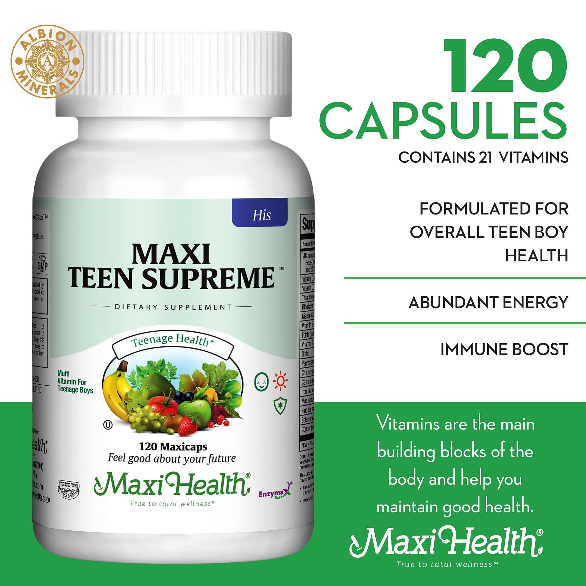 Maxi Health Teen Multivitamin Natural Vitamins For Teenage, Boys, Unflavored, 120 Count Buy