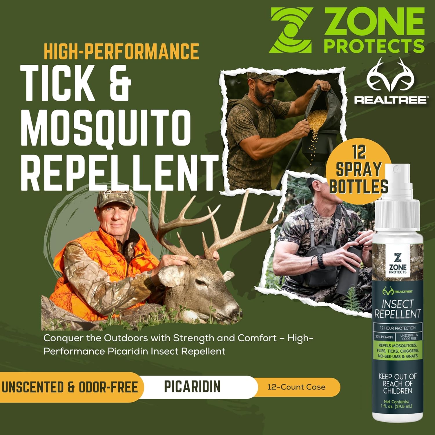 Zone Realtree Picaridin Insect Repellent 1oz Master Case; Unscented 12-hr Proven Protection; Mosquitoes, Ticks, Gnats, Chiggers