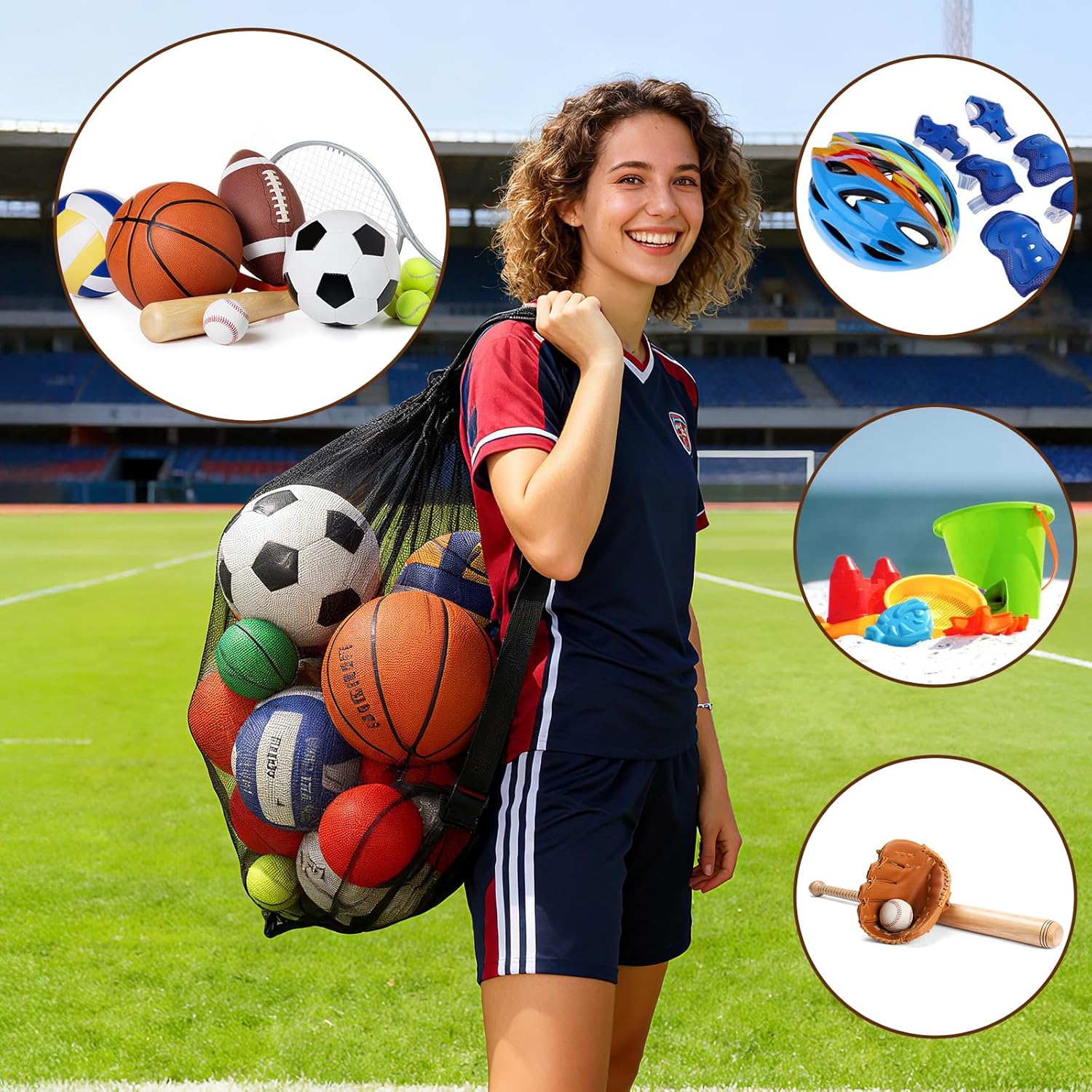 Extra Large Sports Ball Bag 30 x 40 Inches Mesh Soccer Basketball Bags Large Mesh Pouch with Adjustable Shoulder Strap for Football Volleyball Gym Sports Equipment (4 Pcs) - Image 5