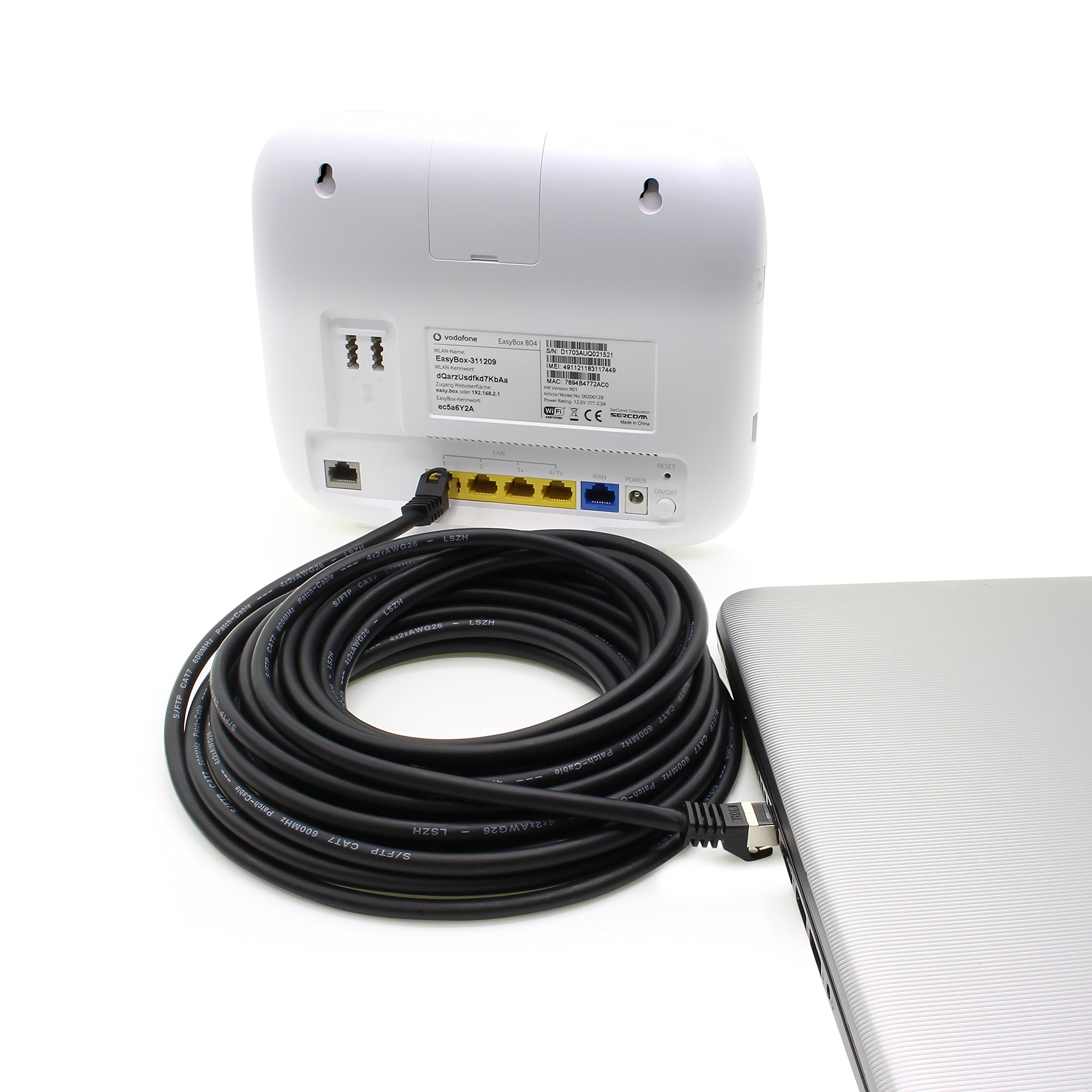 1aTTack.de Cavo di rete Ethernet Lan Cat.7 SFTP spina RJ45 Cat6a doppia schermatura 10000 Mbit/s compatibile con Cat5 Cat6 Cat6a Cat8 per switch Router Modem Patchpanel Nero / 10 pz 1,5m