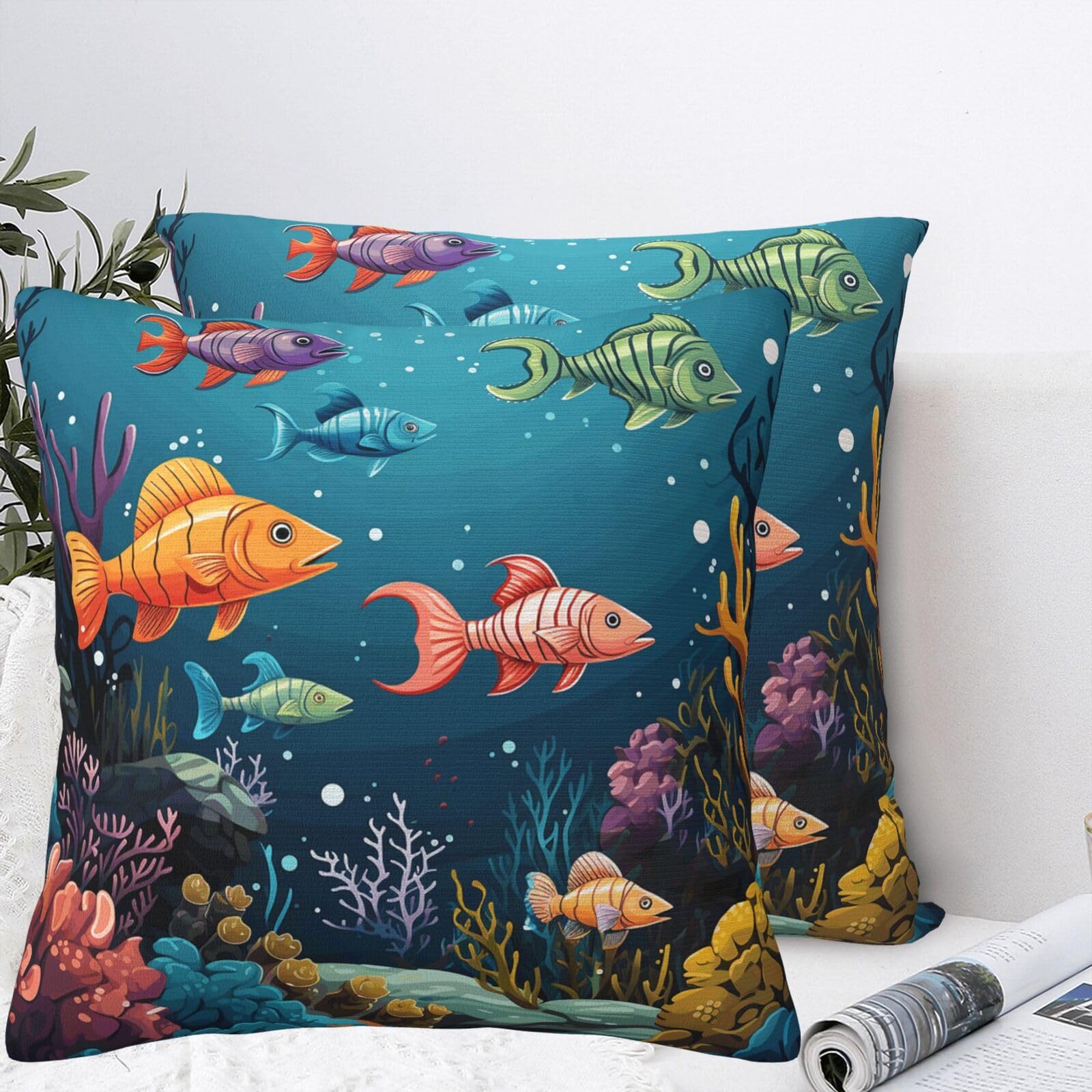 QMKFWT Colorful Minnows Plush Throw Pillow Covers 12"X12",Soft Cozy Couch Cushion Covers Decorative Pillow Cases for Holiday Home Bedroom Sofa Decors