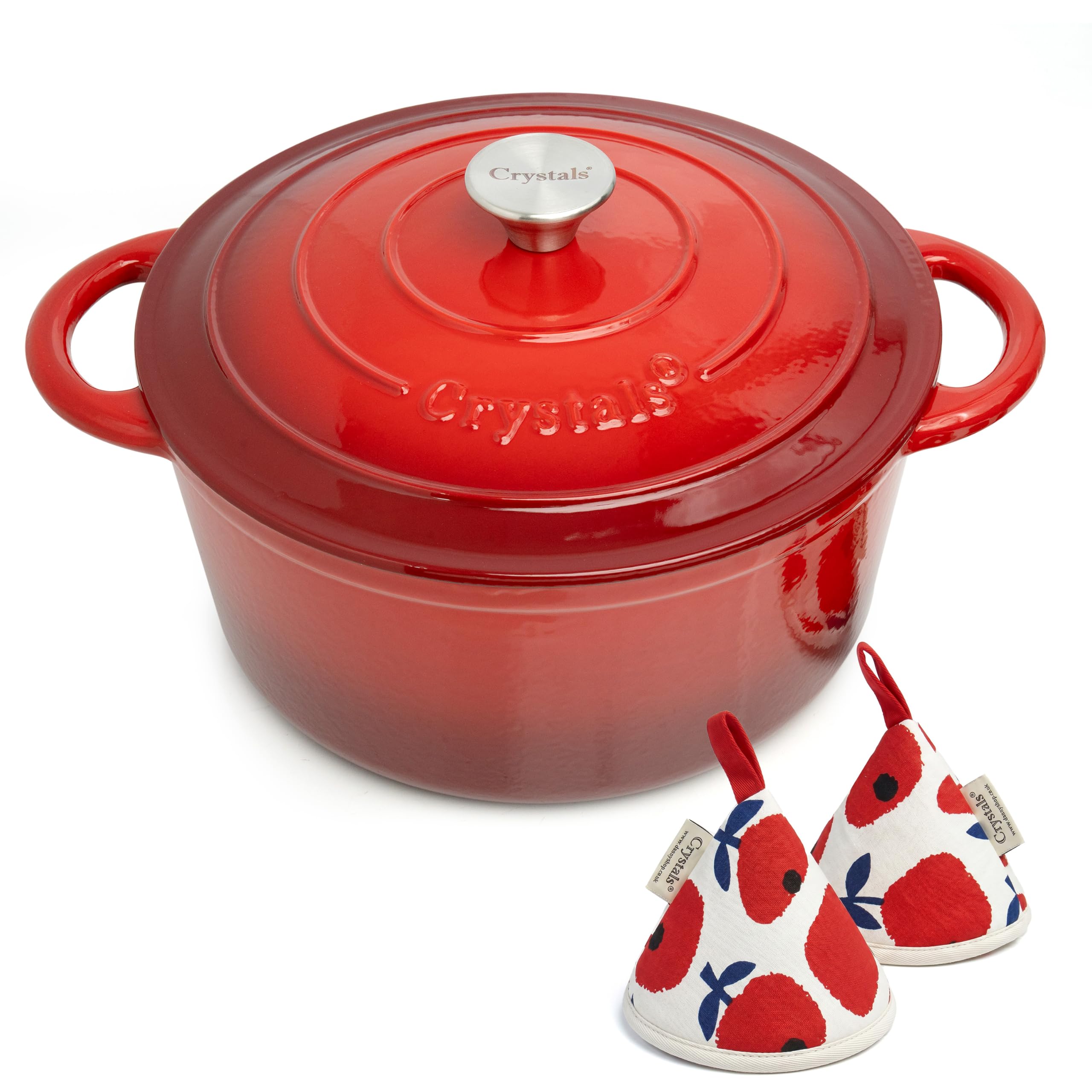 Crystals 6.6L Enamelled Cast Iron Dutch Oven Casserole Pot Cherry Red