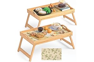 Folding Tray Tables Set of 2, Bamboo Bed Tray Table Breakfast Tray...