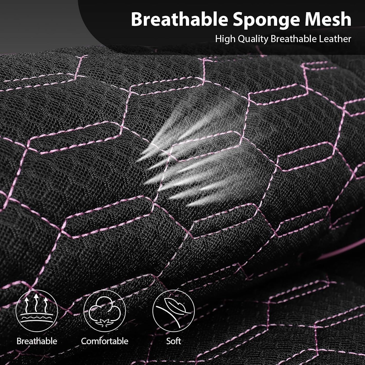 CAR PASS 3D Foam Mesh Leather Car Seat Covers Front Seats,Breathable Mesh Front Seat Covers for Women,Universal Fit for Cars SUV Truck Sedan Van Automotive, Armrest Airbag Compatible,Black and Pink