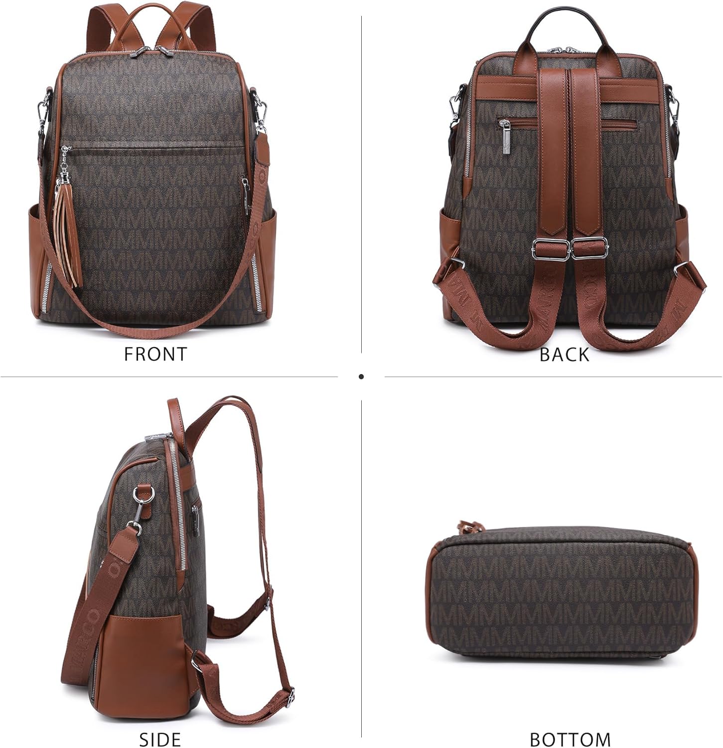 Vegan Leather Backpack Purse for Women, Anti-Theft Travel Backpack Bag with Tassel, Convertible Shoulder Handbag - Image 3