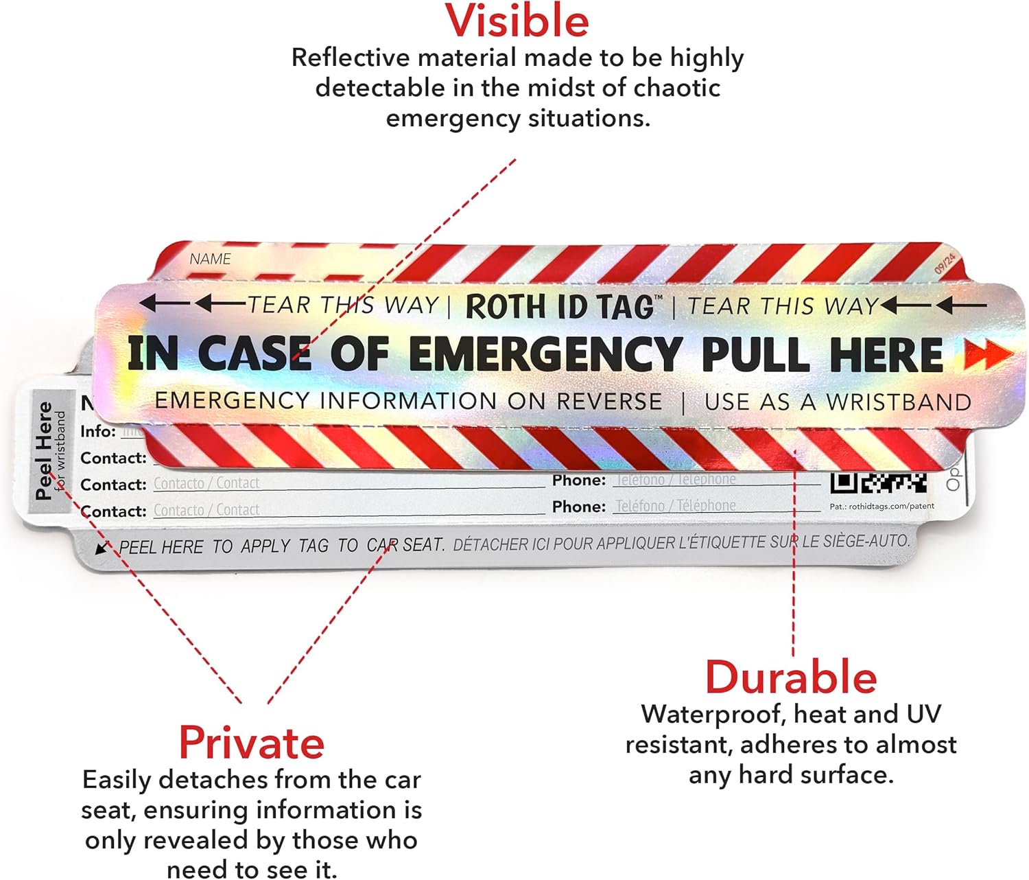 Family ROTH ID TAG™ Kit | Emergency Contact Identification System for Car Seats, Strollers, Wheelchairs, Walkers, and More!
