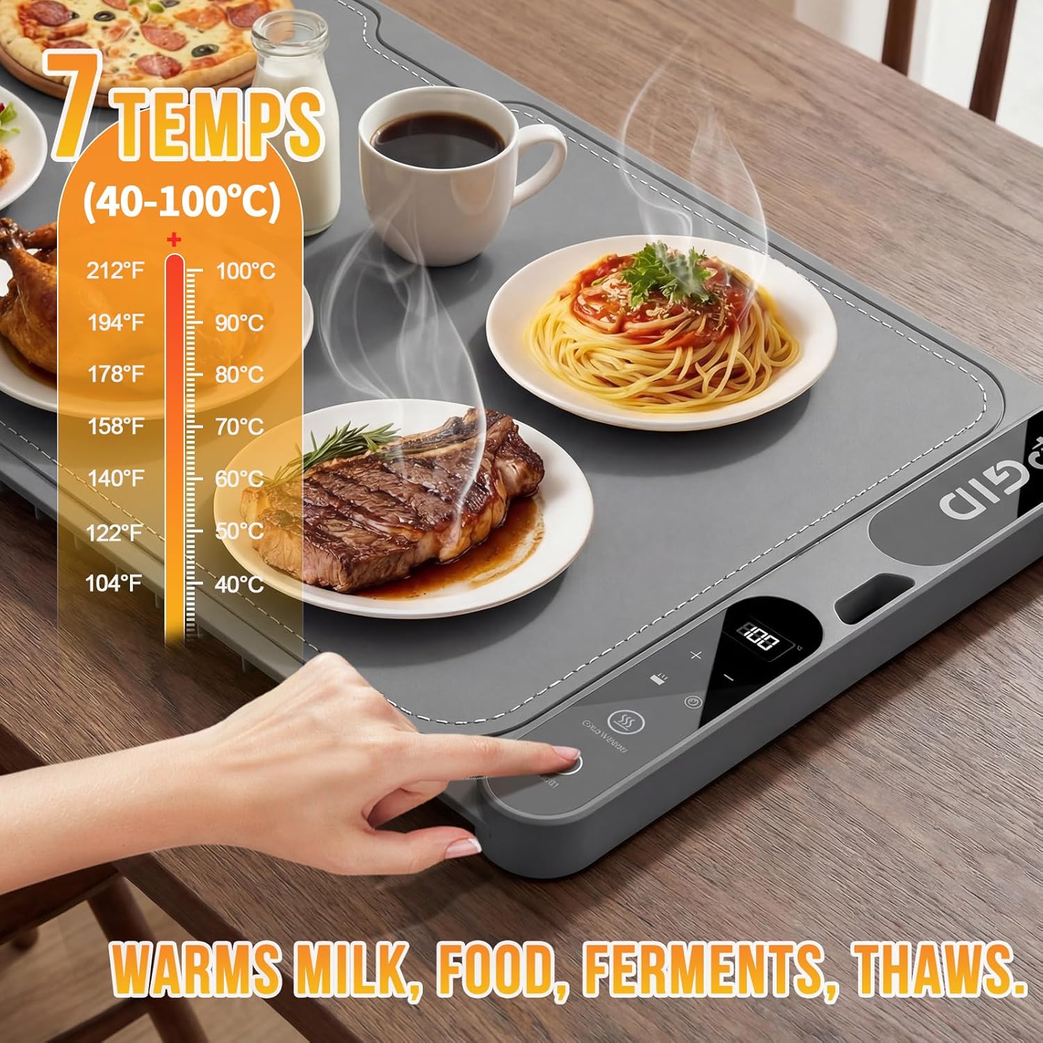 Warming Mat for Food,Extra Large 32X15 Inch,8s Fast Heating,7 Temperature & 8 Timer Settings,Child Lock, Portable Electric Food Warmer for Parties Buffet Dinners Heating Mat for Food(Dark Gray)
