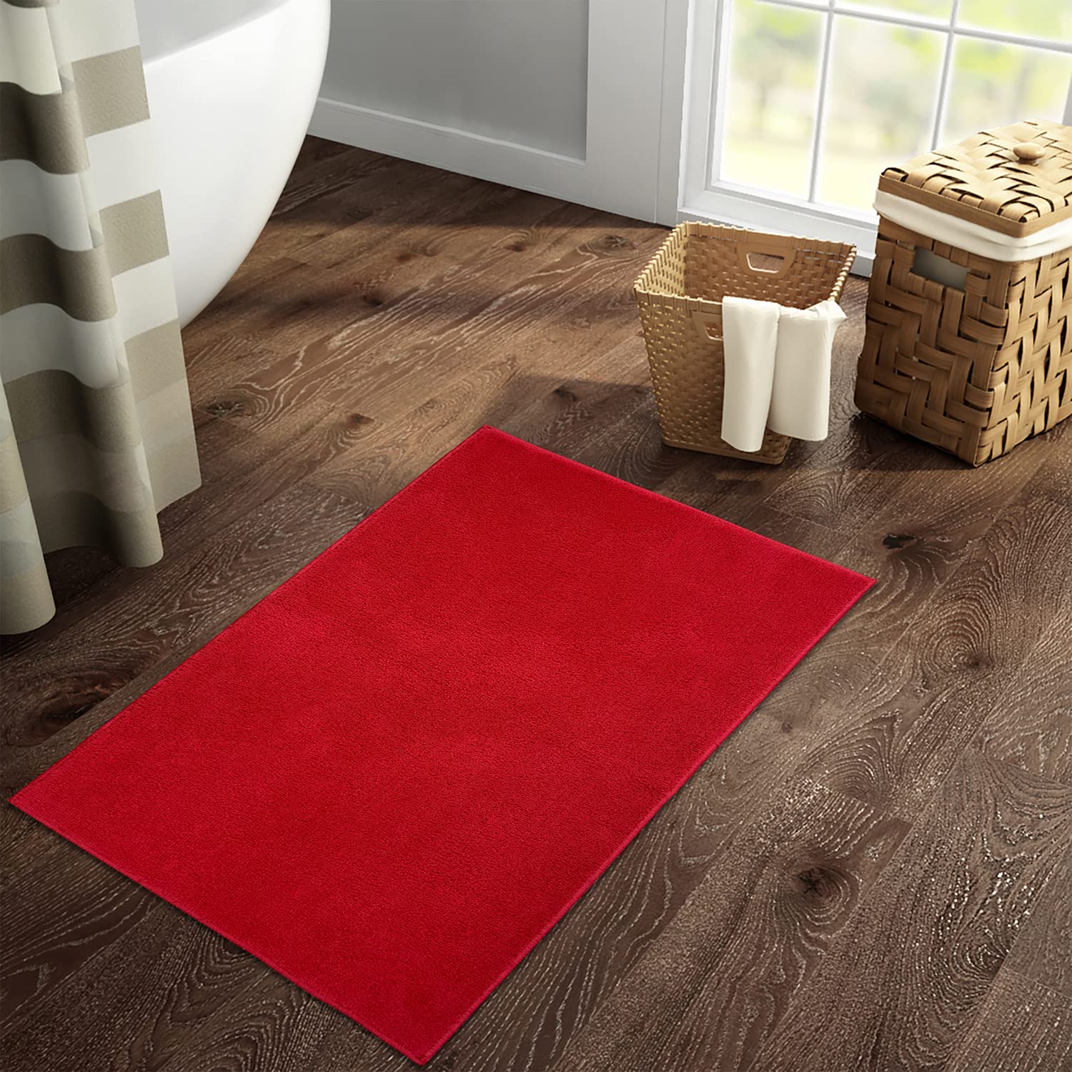 Welspun DRYLON Bath Mats Small Anti Skid HIGH Durability Stain Resistant Easy Care(Solid 40CMX60CM)-RED-image-37